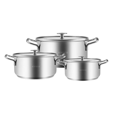 Karaca Alaz Stainless Steel 6-Piece Induction Cookware Set, Medium, Silver