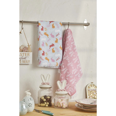 Karaca Easter Bunny Ears 100% Turkish Cotton Tea Towel Set, 2 Piece, 40cmx60cm, Pink