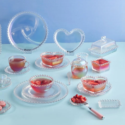 Karaca Rory Heart Glass Side Plate, 18cm, Transparent