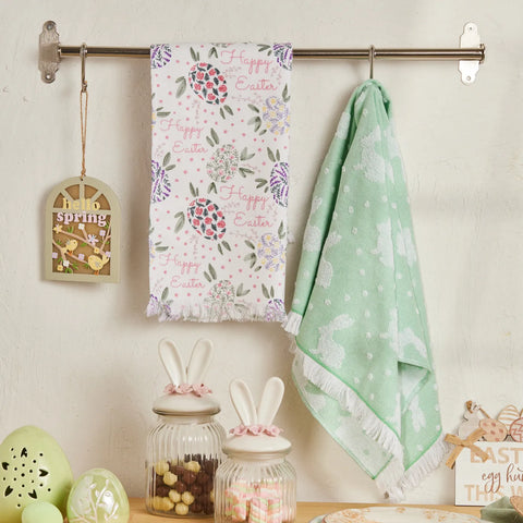 Karaca Easter Rabbit 100% Turkish Cotton Tea Towel Set, 2 Piece, 40cmx60cm, Green