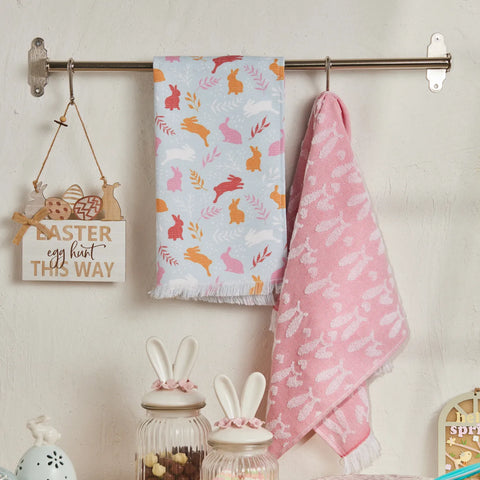 Karaca Easter Bunny Ears 100% Turkish Cotton Tea Towel Set, 2 Piece, 40cmx60cm, Pink