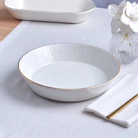 Karaca Calvin Ceramic Serving Bowl, 24cm, White Gold