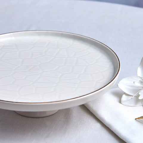 Karaca Calvin Ceramic Cake Stand, 23cm, White Gold