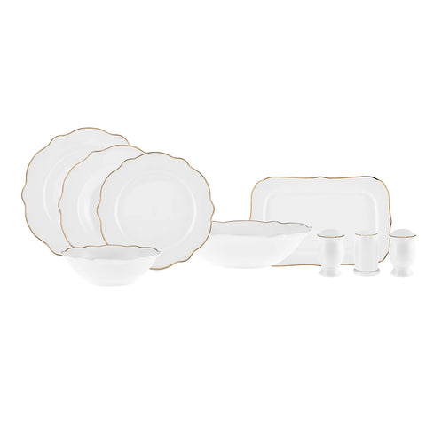 Karaca Pablo 59-Piece Bone China Dinner Set for 12 People, White Gold