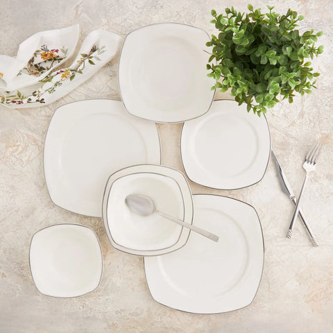 Karaca Adelia 24-Piece Porcelain Dinner Set for 6 People, White Platinum