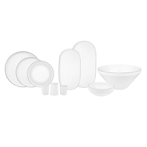 Karaca Streamline Saturn 59-Piece Bone China Dinner Set for 12 People, White Platinum