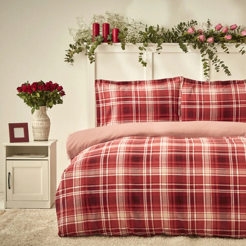 Karaca Home Lanza 100% Turkish Cotton Flannel Duvet Cover Set with Bed Sheet, Double, Red Multi