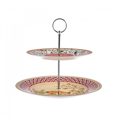 Karaca X Arslantepe Porcelain 2-Tier Cake Stand, 27cmx21cm, Orange Multi