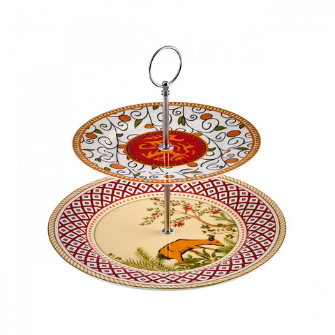 Karaca X Arslantepe Porcelain 2-Tier Cake Stand, 27cmx21cm, Orange Multi