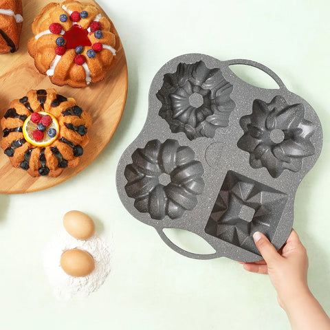 Karaca Cake Pro Aluminium Cast Decorative Bundt Cake Tin, 4 Piece, 28cmx35cm, Anthracite