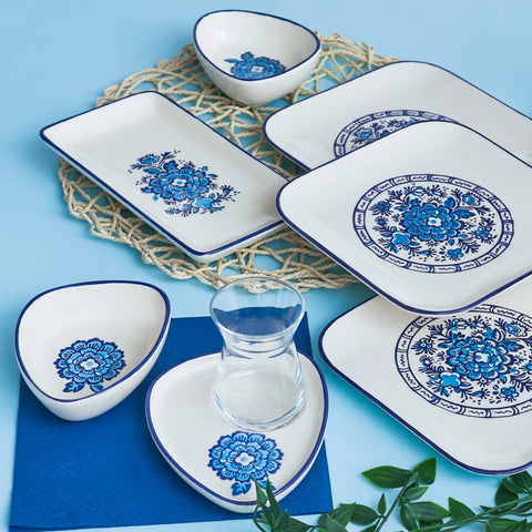 Karaca Fresia 24-Piece Stoneware Serveware Set for 6 People, Blue Multi