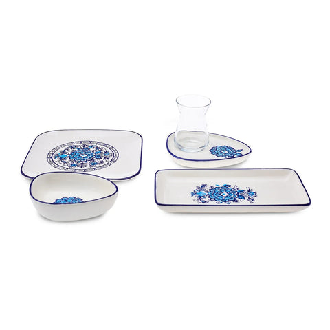 Karaca Fresia 24-Piece Stoneware Serveware Set for 6 People, Blue Multi