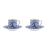 Karaca Gülhane 4 Piece Porcelain Espresso Turkish Coffee Cup Set for 2 People, 80ml, Blue Multi