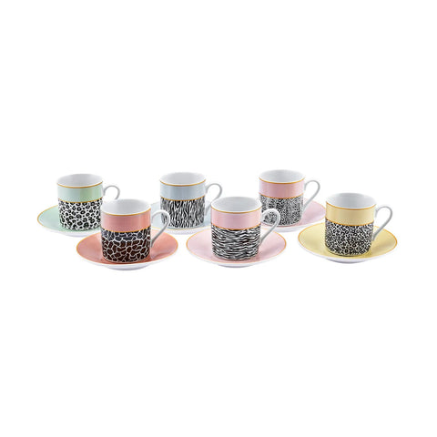 Karaca Bali 12-Piece Porcelain Espresso Turkish Coffee Cup Set for 6 People, 80ml, Multi