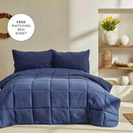 Karaca Home Muse Spring Comfort 100% Turkish Cotton Bedspread Set with Bed Sheet, Double, Navy Blue