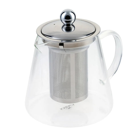 Karaca Borosilicate Glass Stainless Steel Teapot, 800ml, Silver Transparent