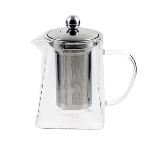 Karaca Borosilicate Glass Stainless Steel Teapot, 800ml, Silver Transparent