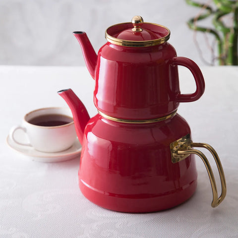 Karaca Troy Enamel Induction Teapot, 28cm, Red Gold