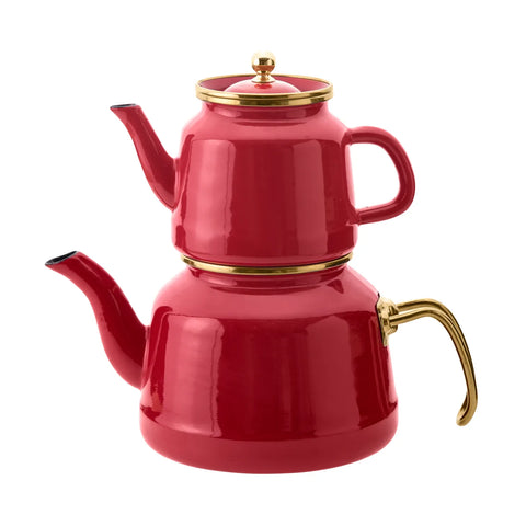 Karaca Troy Enamel Induction Teapot, 28cm, Red Gold