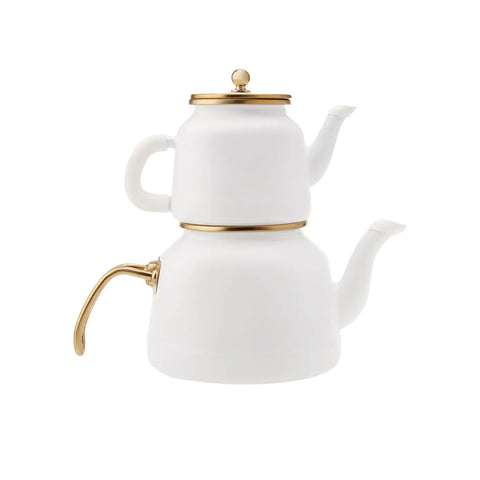 Karaca Troy Enamel Induction Teapot, 28cm, White Gold