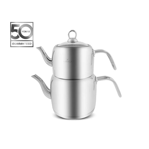 Karaca PowerSteel Vega 316+ Stainless Steel Induction Teapot Set, Medium, Silver