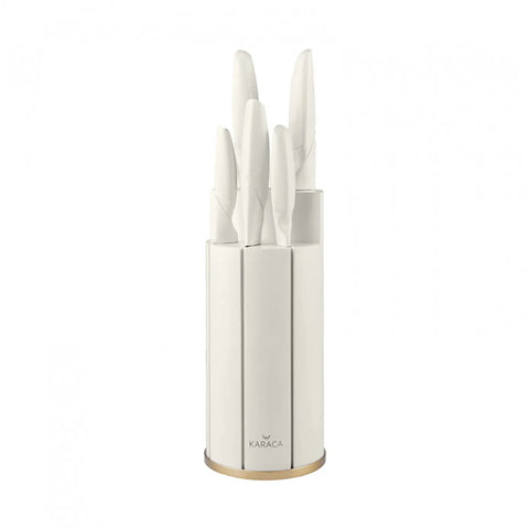 Karaca Retro 5 Piece Knife Block Set, Cream