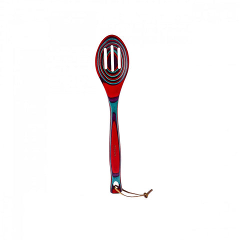 Karaca Bailando Pakka Wood Slotted Serving Spoon, 30cm, Red Multi