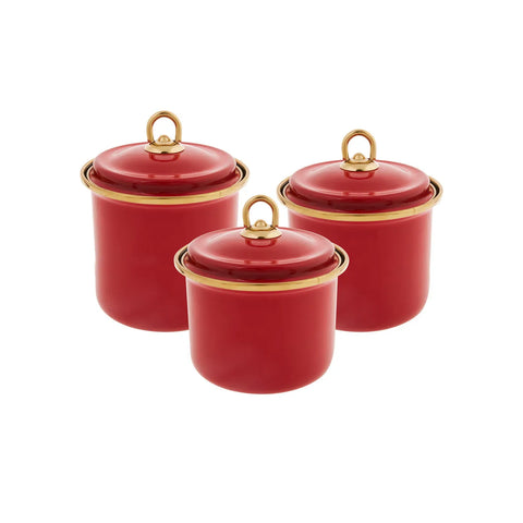 Karaca Retro 3 Piece Storage Jar, Red Gold