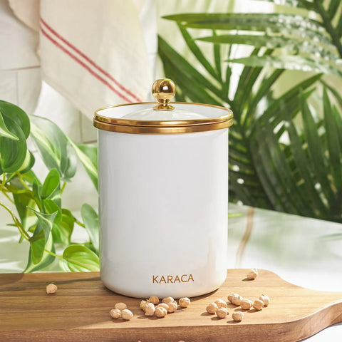 Karaca Troy Enamel Storage Jar, 1300ml, White Gold