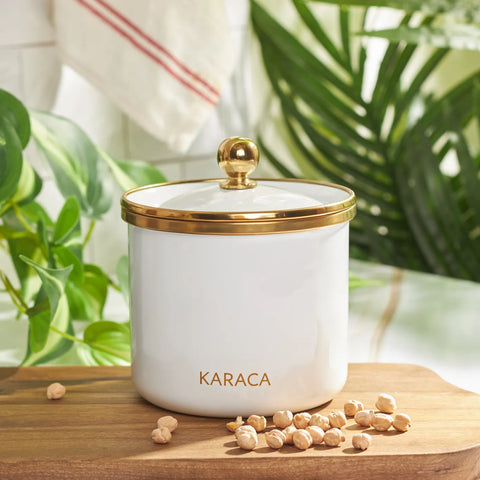 Karaca Troy Enamel Storage Jar, Small, White Gold