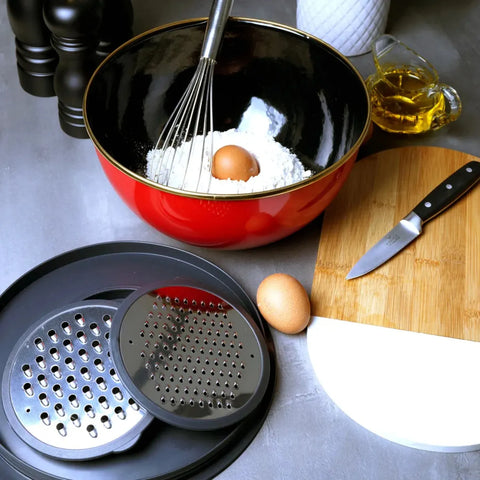 Karaca Troy Enamel Mixing Bowl Set with Graters, Red Gold