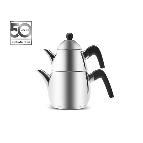 Karaca Tokyo PowerSteel Pro Tokyo 316+ Stainless Steel Induction Teapot Set, Small, Silver Black