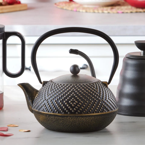 Karaca Dark Gold Cast Iron Induction Teapot, 900ml, Black Gold