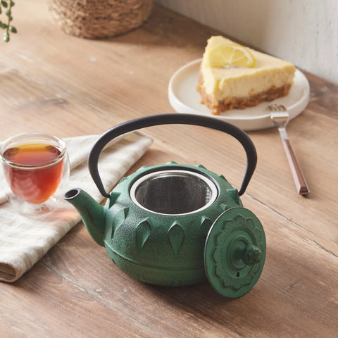 Karaca Greenish Cast Iron Induction Teapot, 600ml, Green Black