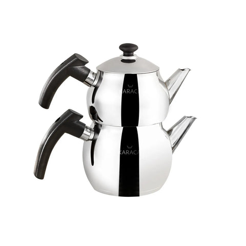 Karaca Adelya Stainless Steel Induction Teapot Set, Small, Silver Black