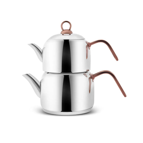 Karaca Urban Stainless Steel Induction Teapot Set, Medium, Rosegold Silver