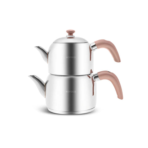 Karaca Edge Stainless Steel Induction Teapot Set, Small, Silver Rose