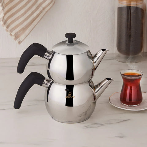 Karaca Alim Stainless Steel Teapot Set, Small, Silver Black