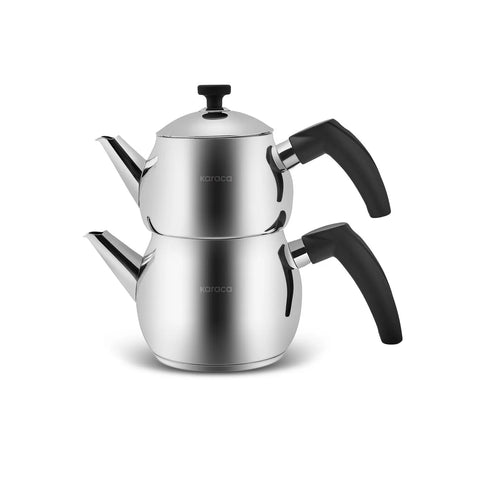 Karaca Alim Stainless Steel Teapot Set, Small, Silver Black