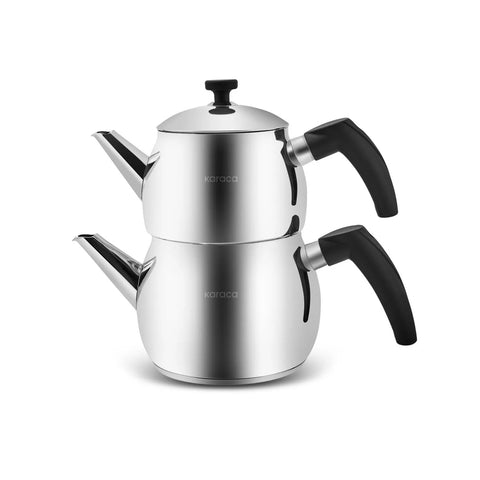 Karaca Alim Stainless Steel Teapot Set, Medium, Silver Black