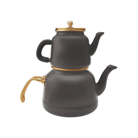 Karaca Troy Enamel Induction Teapot, 28cm, Black Gold