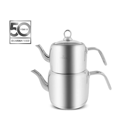 Karaca PowerSteel Vega 316+ Stainless Steel Induction Teapot Set, Large, Silver