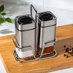 Karaca Avangart 2 Piece Glass Salt and Pepper Shaker with Stand, 100ml, Inox Transparent