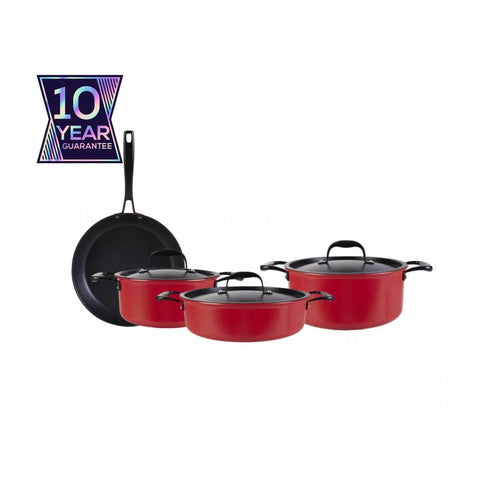 Karaca BioDiamond Pro 7-Piece Non-Stick Induction Cookware Set, Red Black