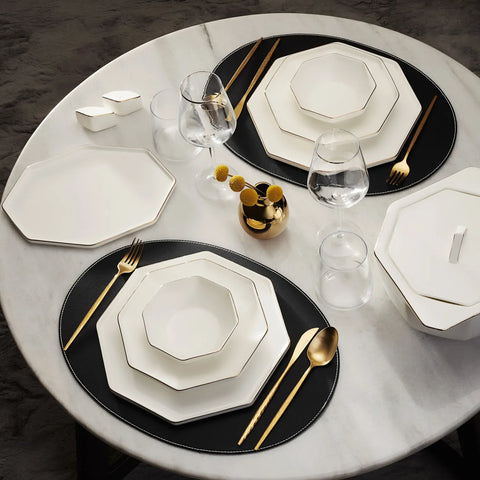 Karaca Fine Pearl Extra Eight Corner 62-Piece Dinner Set for 12 People, White Gold