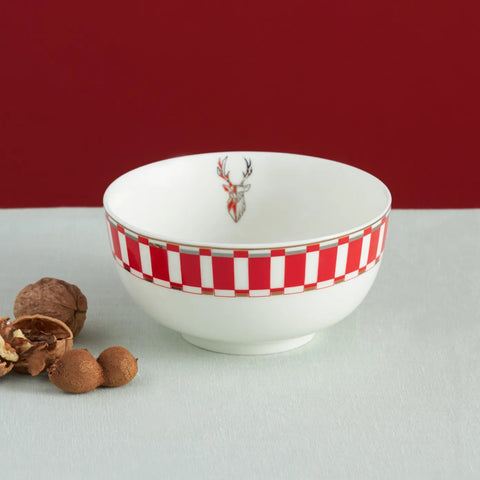 Karaca Aries Porcelain CerealSoup Bowl, 14cm, Red Multi