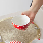 Karaca Polka Dot Porcelain Snack Bowl, 11cm, Red Multi