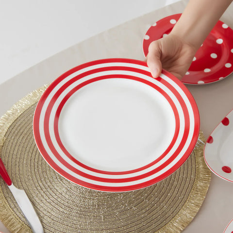 Karaca Polka Dot Porcelain Dinner Plate 27cm Red Multi