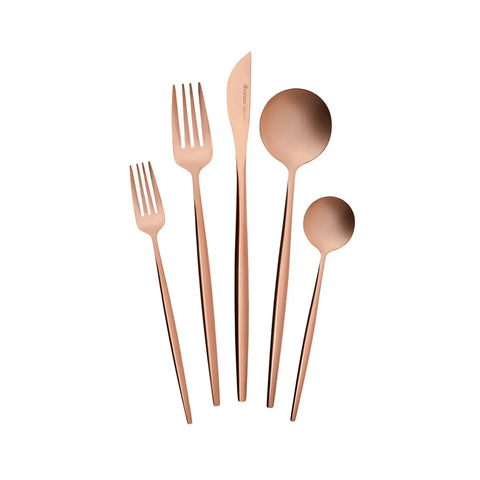 Karaca Orion 30-Piece Stainless Steel Cutlery Set for 6 People, Shiny Rose Gold