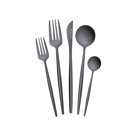 Karaca Orion 30-Piece Stainless Steel Cutlery Set for 6 People, Shiny Black